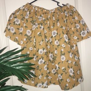 off-shoulder yellow flower top